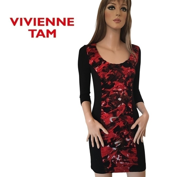 𝅺Vivienne Tam Rayon Mini Dress Mesh Abstract Floral Ruching Ruffles - Picture 1 of 13